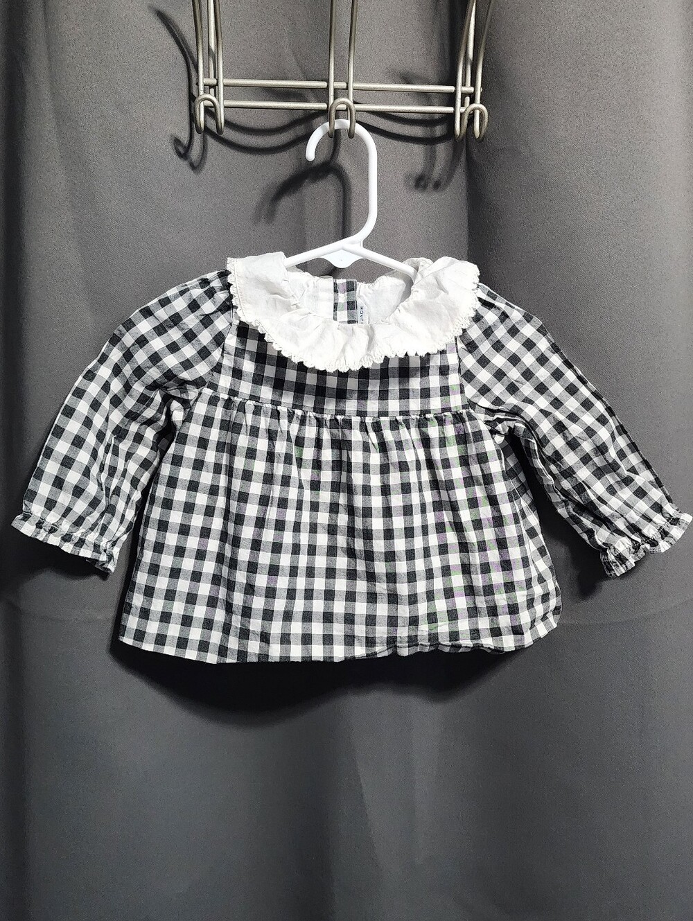 Janie and Jack Gingham Babydoll Top White Ruffle Collar 6-12M